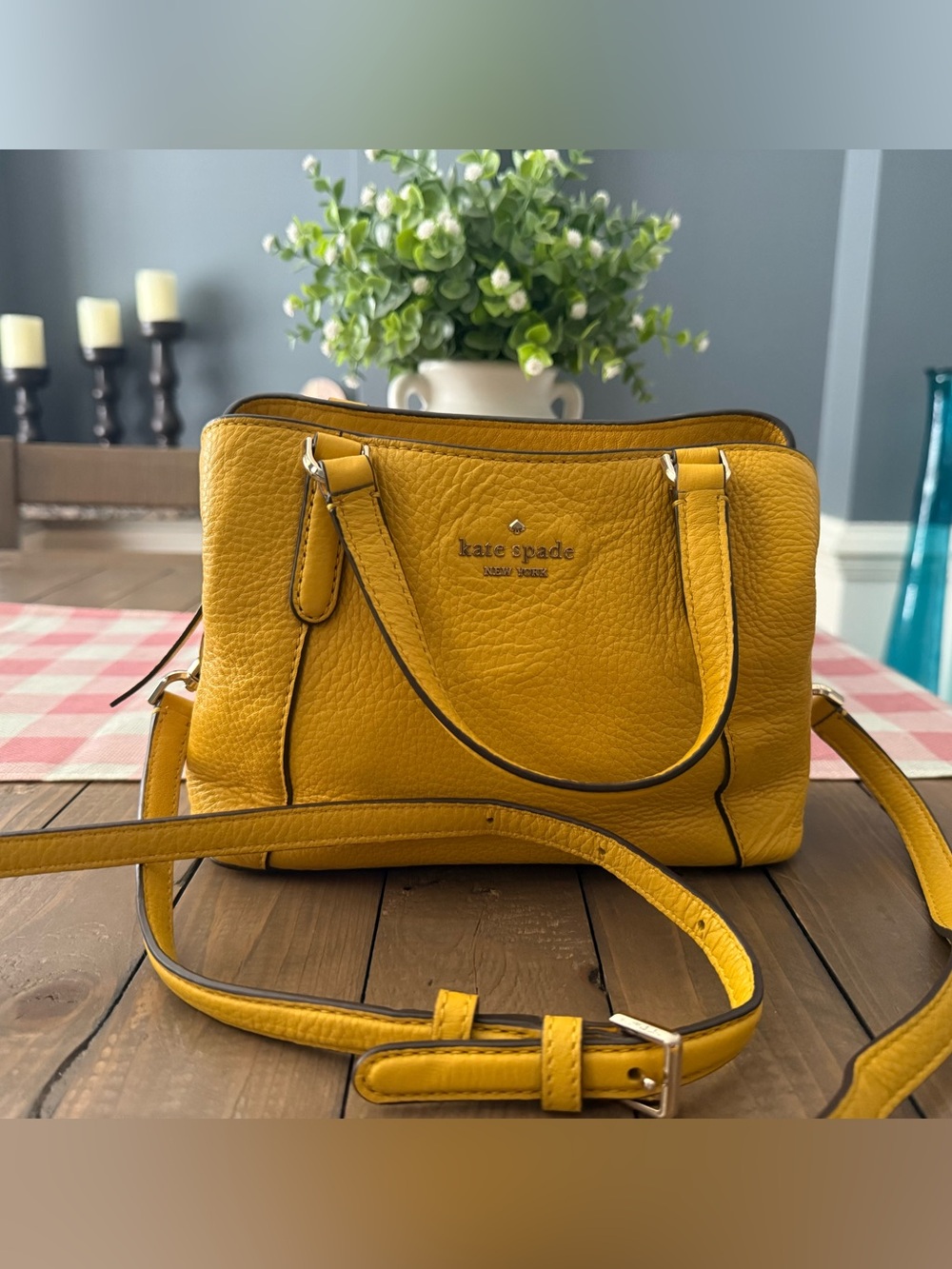 kate spade Mustard Yellow Pebbled Leather Crossbody Satchel